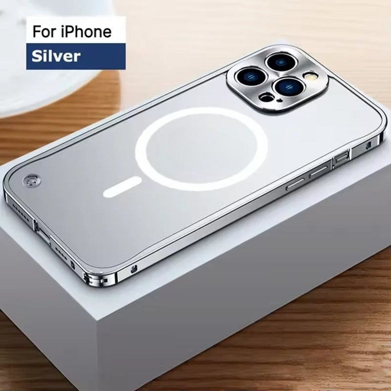 Magnetic Metal Aluminum Alloy Frame Frosted Back Panel Case for iphone
