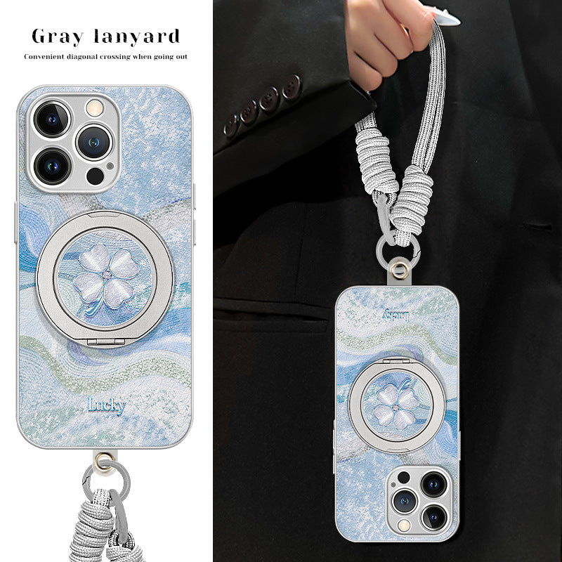 Lucky Clover Phone Case with Rotatable Stand & Lanyard for iphone