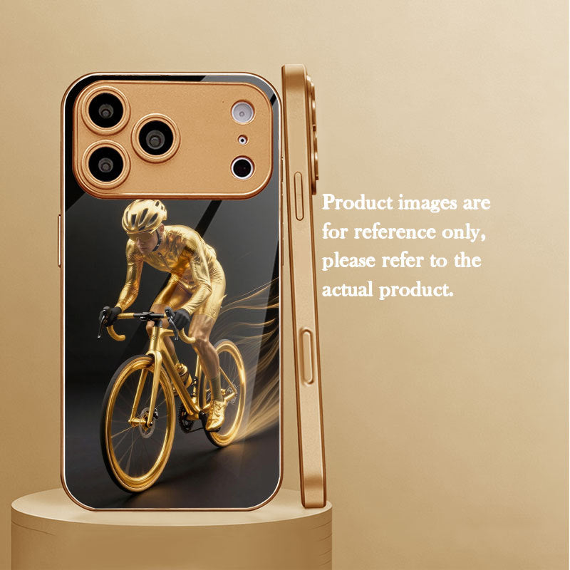 Electroplated Glass Black‑Gold Rider Pattern Case for iphone