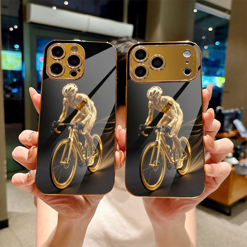 Electroplated Glass Black‑Gold Rider Pattern Case for iphone