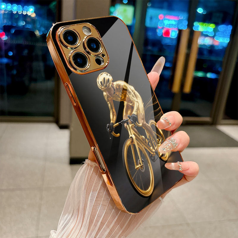 Electroplated Glass Black‑Gold Rider Pattern Case for iphone
