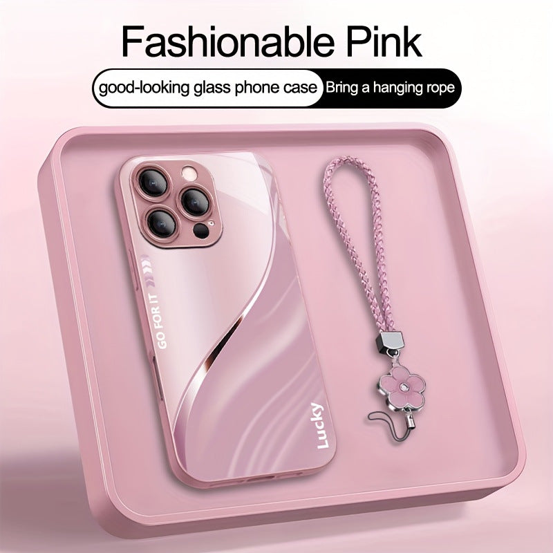 Metallic Paint Minimal Case with Flower Wrist Strap for iphone