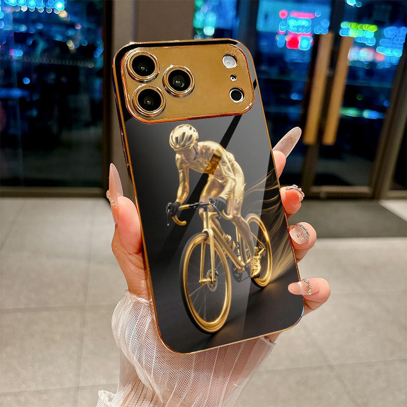 Electroplated Glass Black‑Gold Rider Pattern Case for iphone