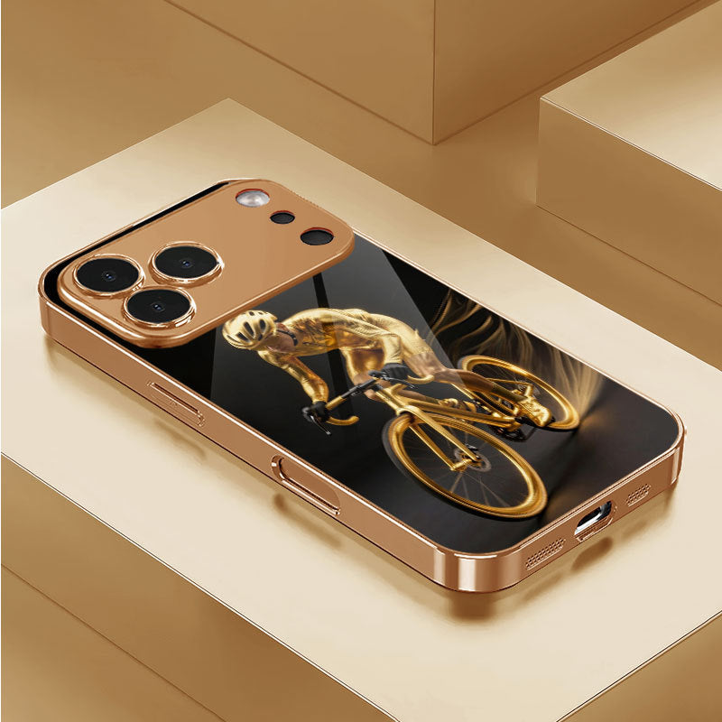 Electroplated Glass Black‑Gold Rider Pattern Case for iphone