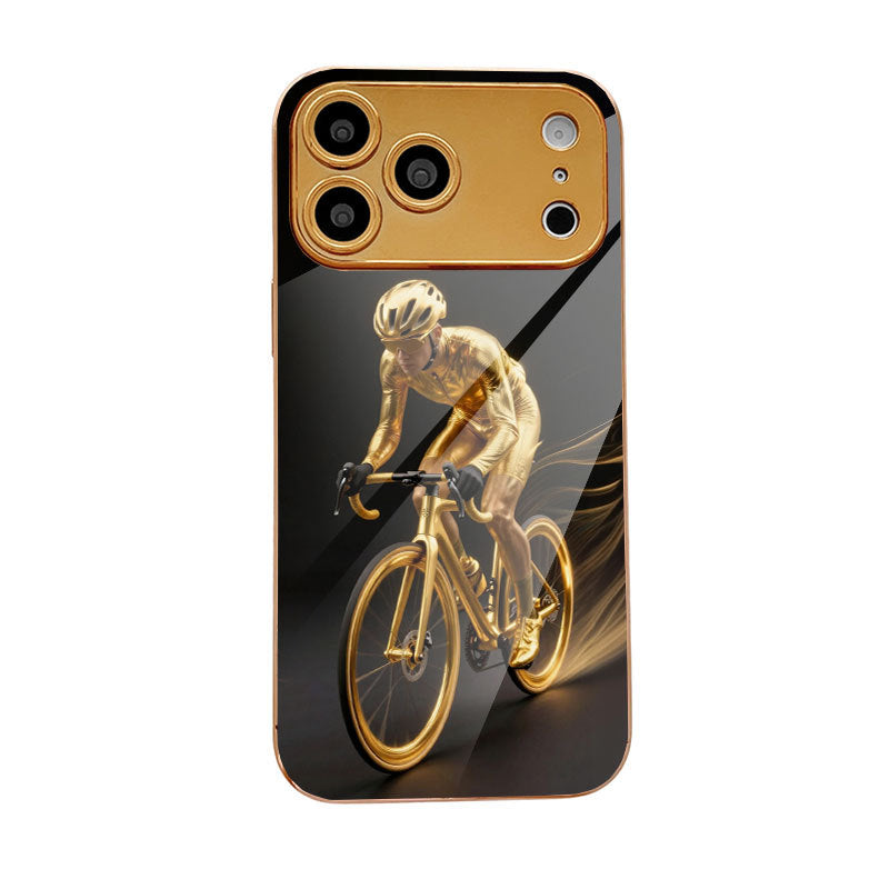 Electroplated Glass Black‑Gold Rider Pattern Case for iphone