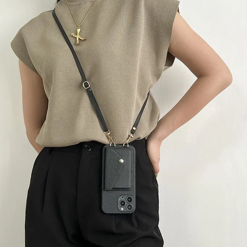 Leather Crossbody Wallet Case with Card Slots for iphone
