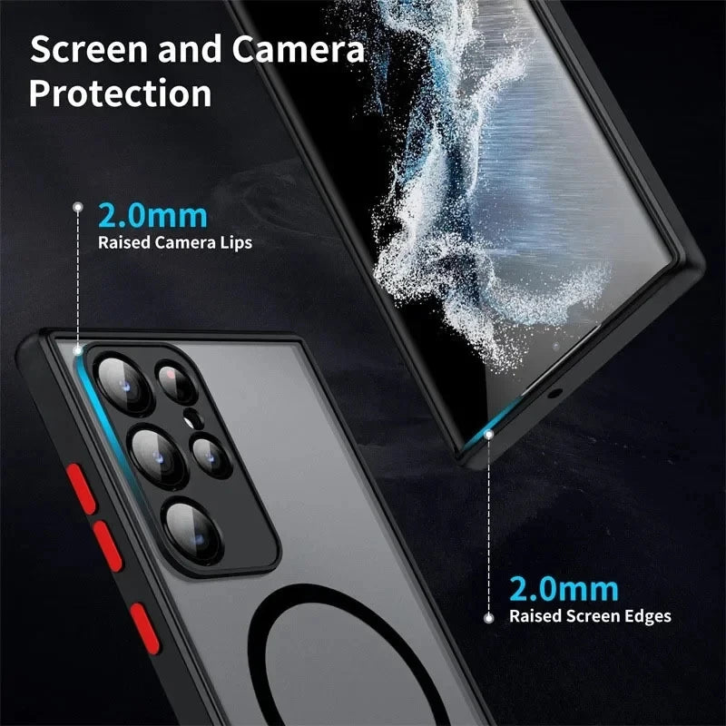 Semi‑Transparent Matte Magnetic Shockproof Case for Samsung