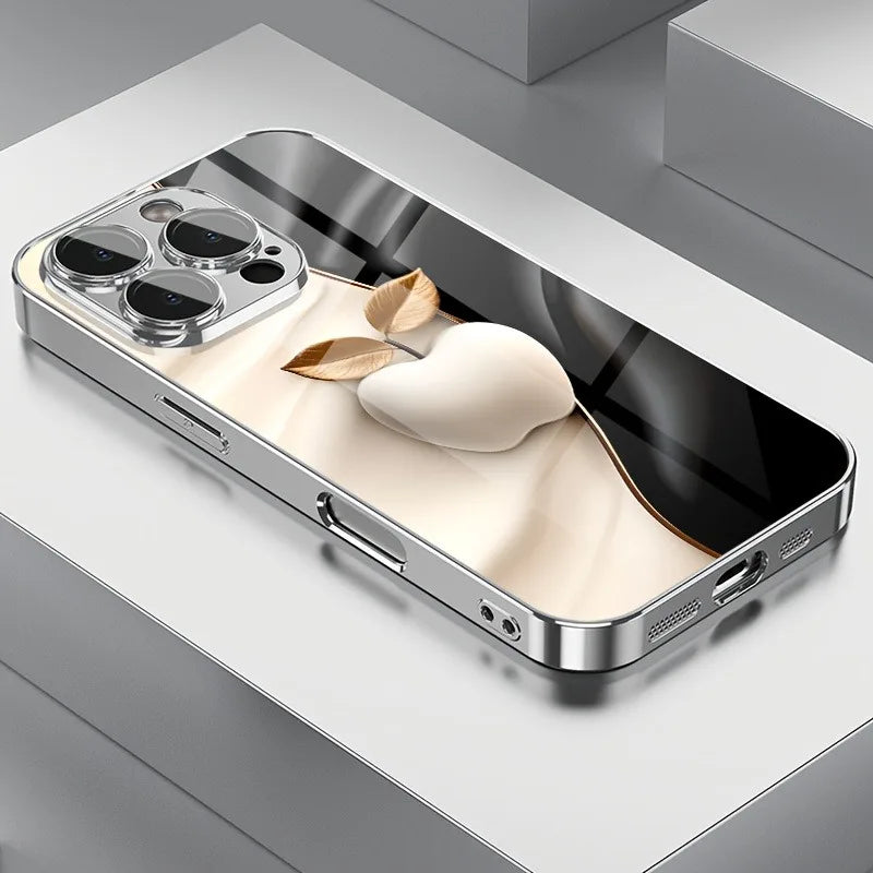 Apple Pattern Tempered Glass Electroplated Metal Case for iphone