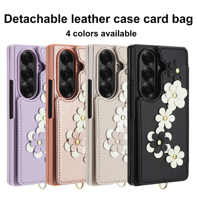 Shockproof Flower Case with Card Holder & Lanyard for Samsung Z Fold