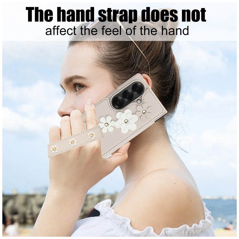 Shockproof Flower Case with Card Holder & Lanyard for Samsung Z Fold