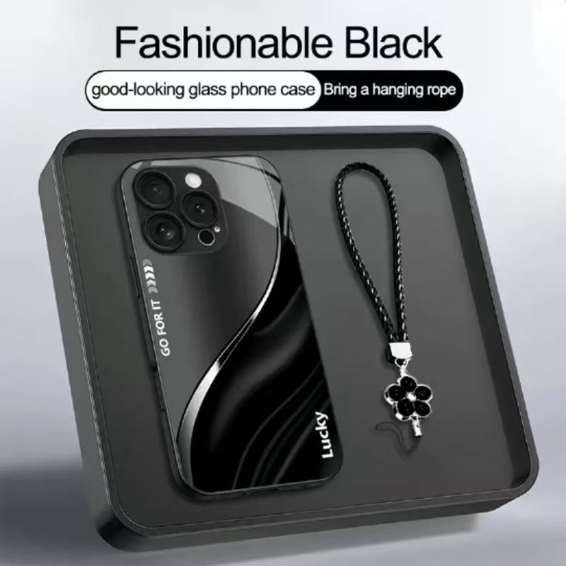 Metallic Paint Minimal Case with Flower Wrist Strap for iphone