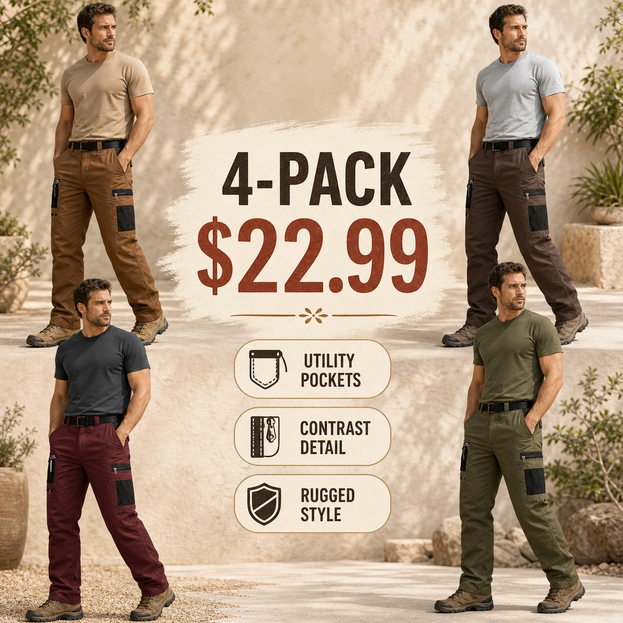 ⏰Store Closing Clearance⚡12 Pack for $38⚡Men's Contrast Pocket Tactical Cargo Pants