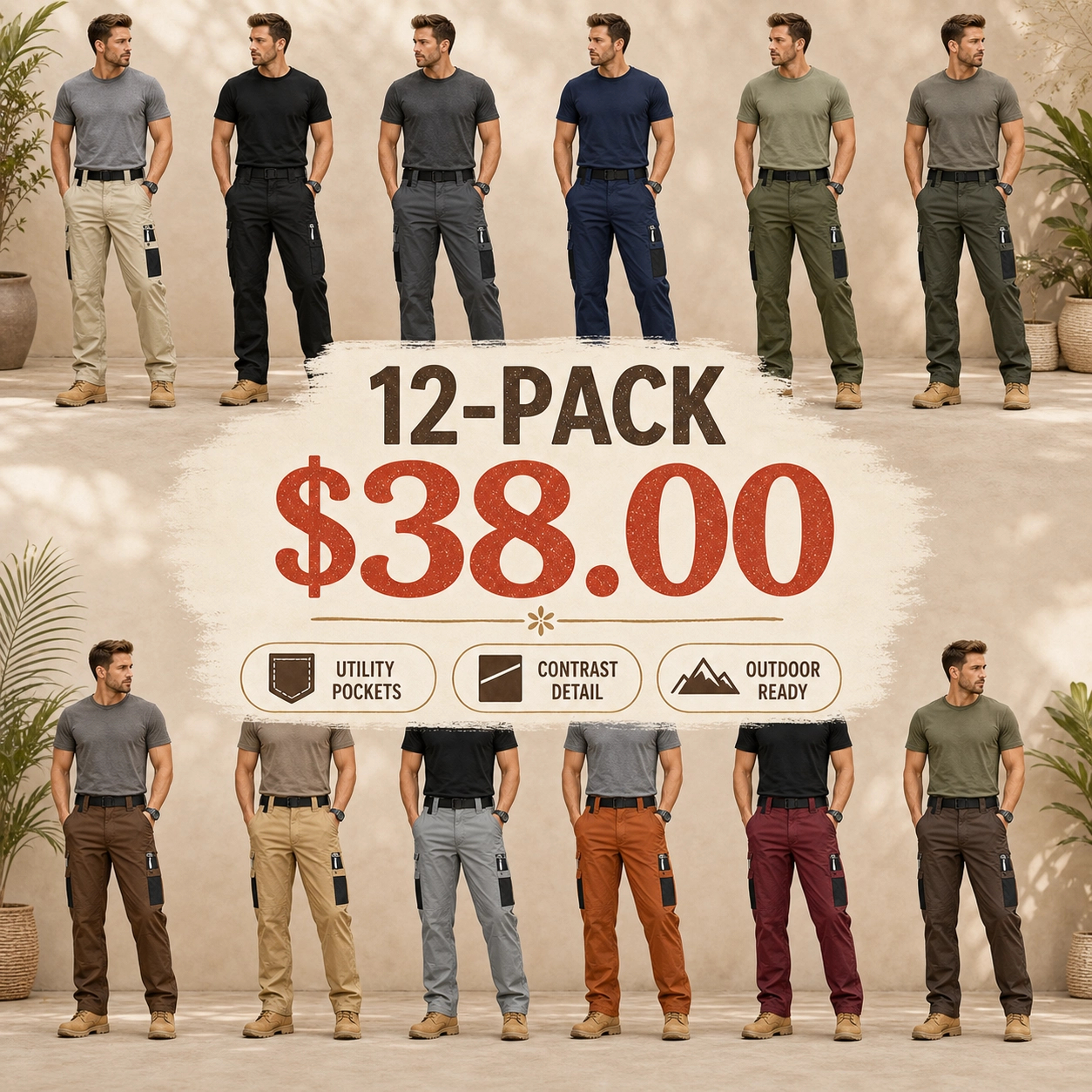 ⏰Store Closing Clearance⚡12 Pack for $38⚡Men's Contrast Pocket Tactical Cargo Pants