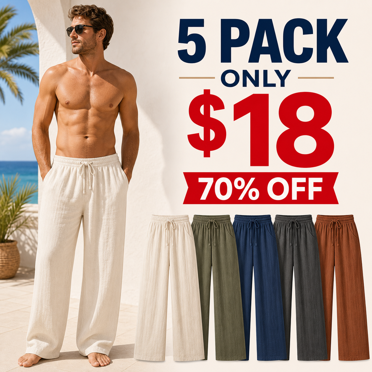 20 Pack for $30 Men's Linen Beach Pants Value Packs