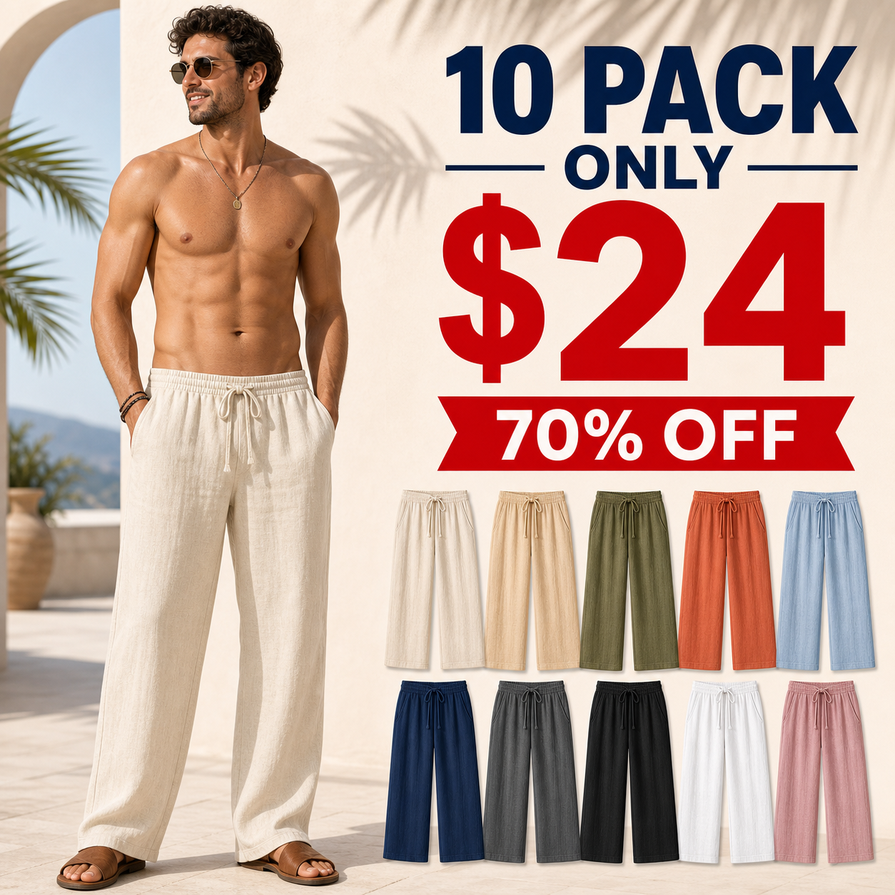 20 Pack for $30 Men's Linen Beach Pants Value Packs
