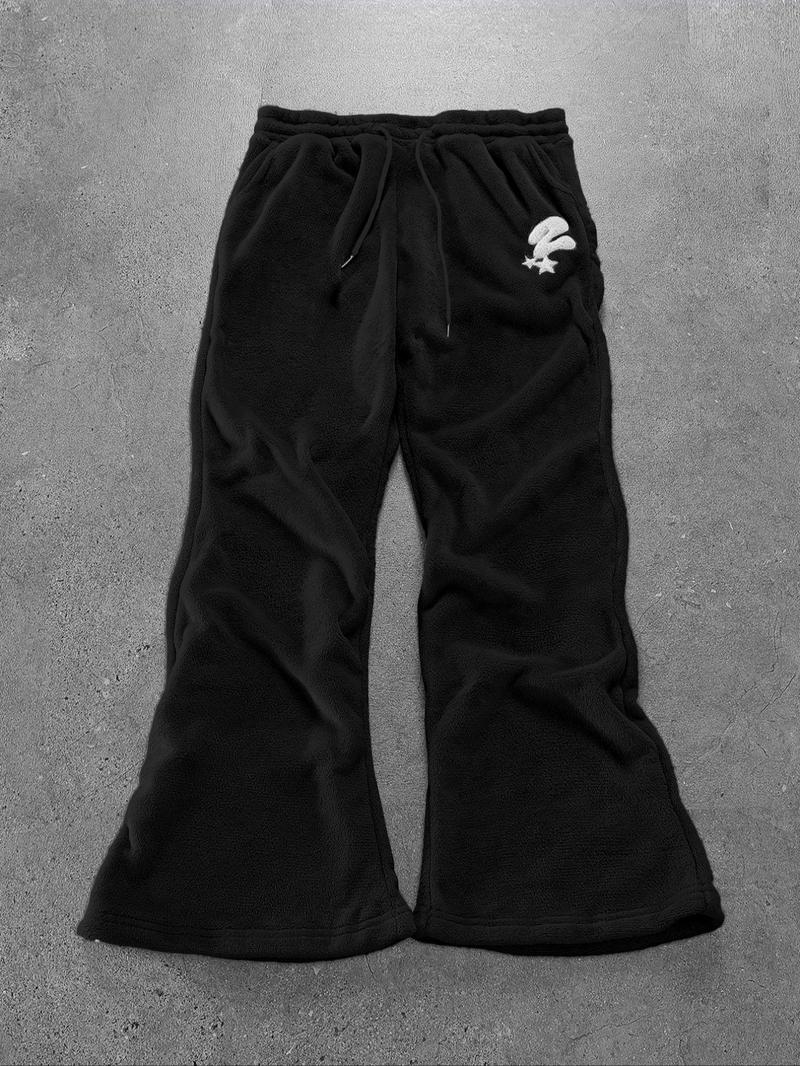 Unisex's Thermal Lined Embroidery Drawstring Waist Sweatpants, Casual Street Pocket Trousers for Daily Wear, Unisex's Bottoms for All Seasons