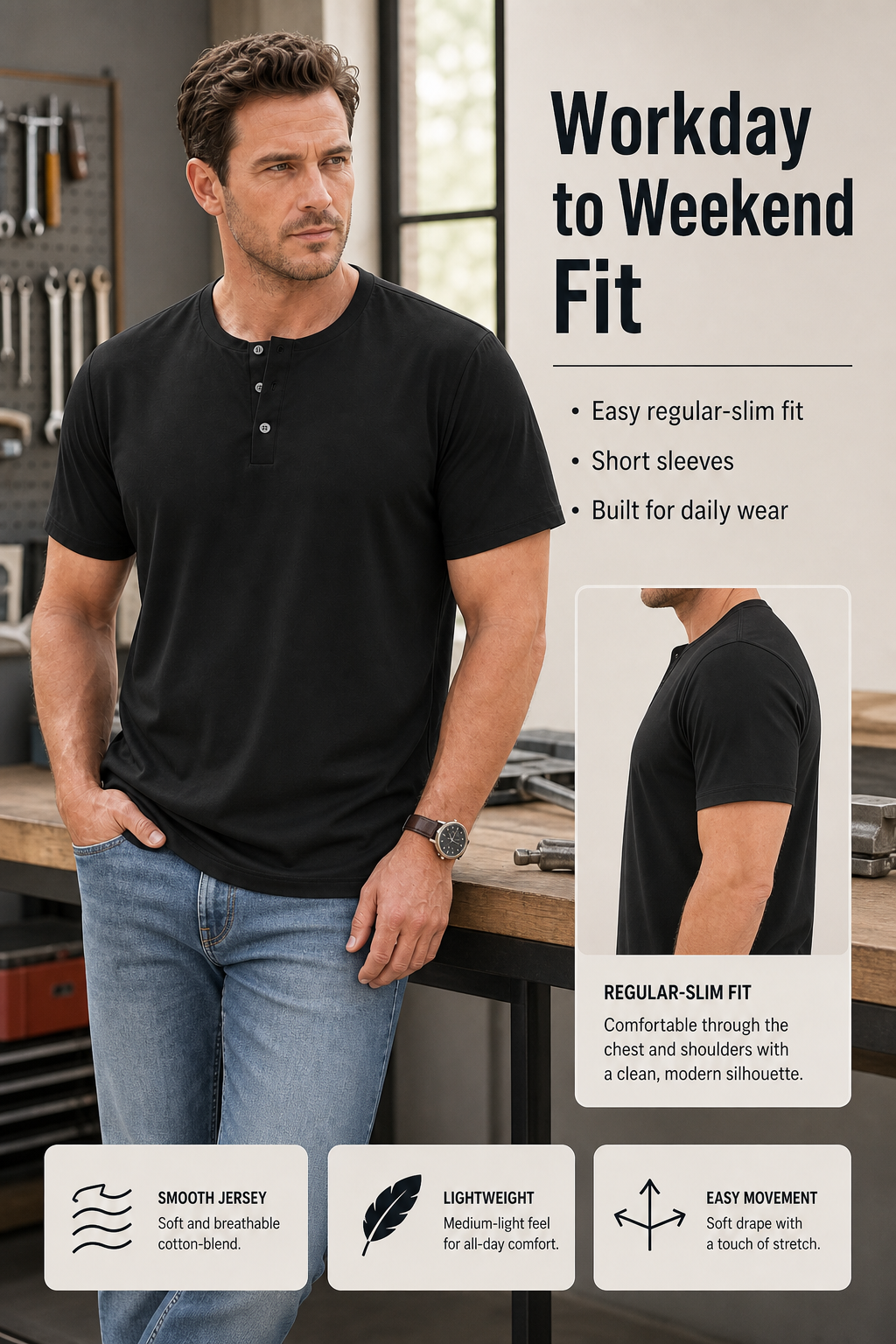 Seasonal Clearance Sale 10 Pack Only$34.99-Men’s Smooth Button Placket Short Sleeve Henley Tee