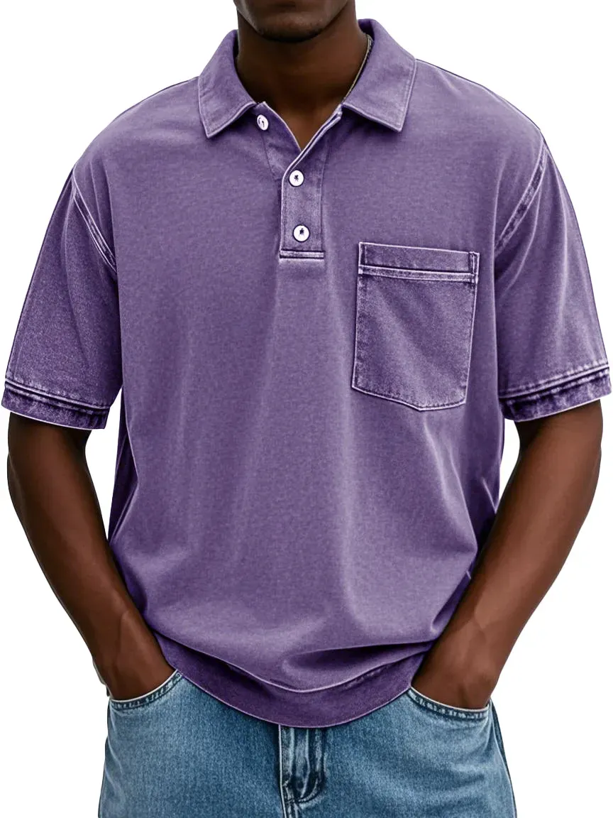 Flash Sale⚡10-Pack for $26.99⚡Men's Retro Distressed Lapel Short-sleeved Pocket Polo Shirt