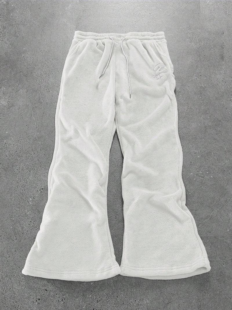 Unisex's Thermal Lined Embroidery Drawstring Waist Sweatpants, Casual Street Pocket Trousers for Daily Wear, Unisex's Bottoms for All Seasons