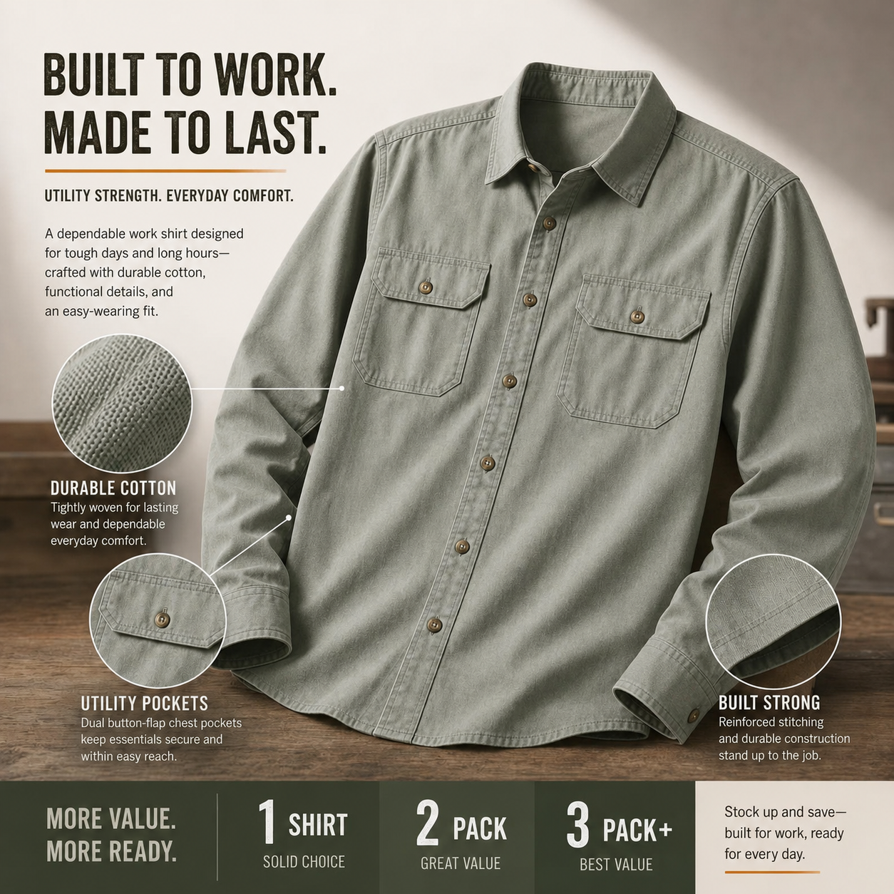 10-Pack Men’s Long Sleeve Work Shirts – Only $34.99