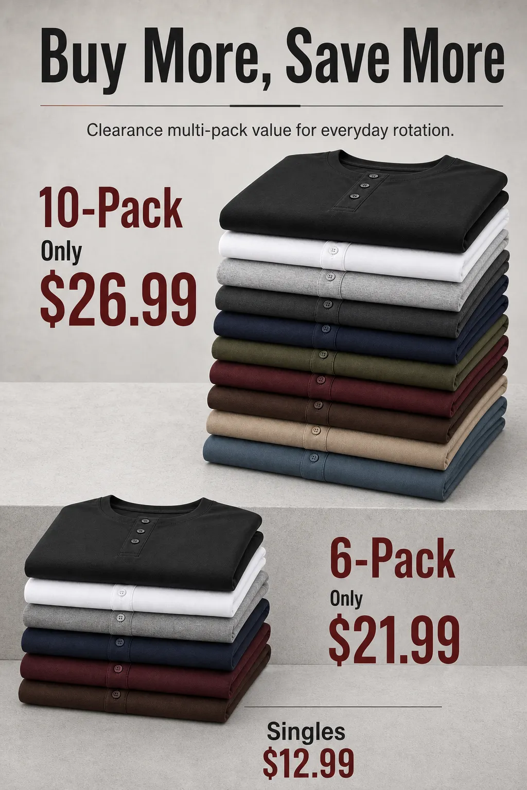 Men smooth Henley tee buy more save more pack value detail image