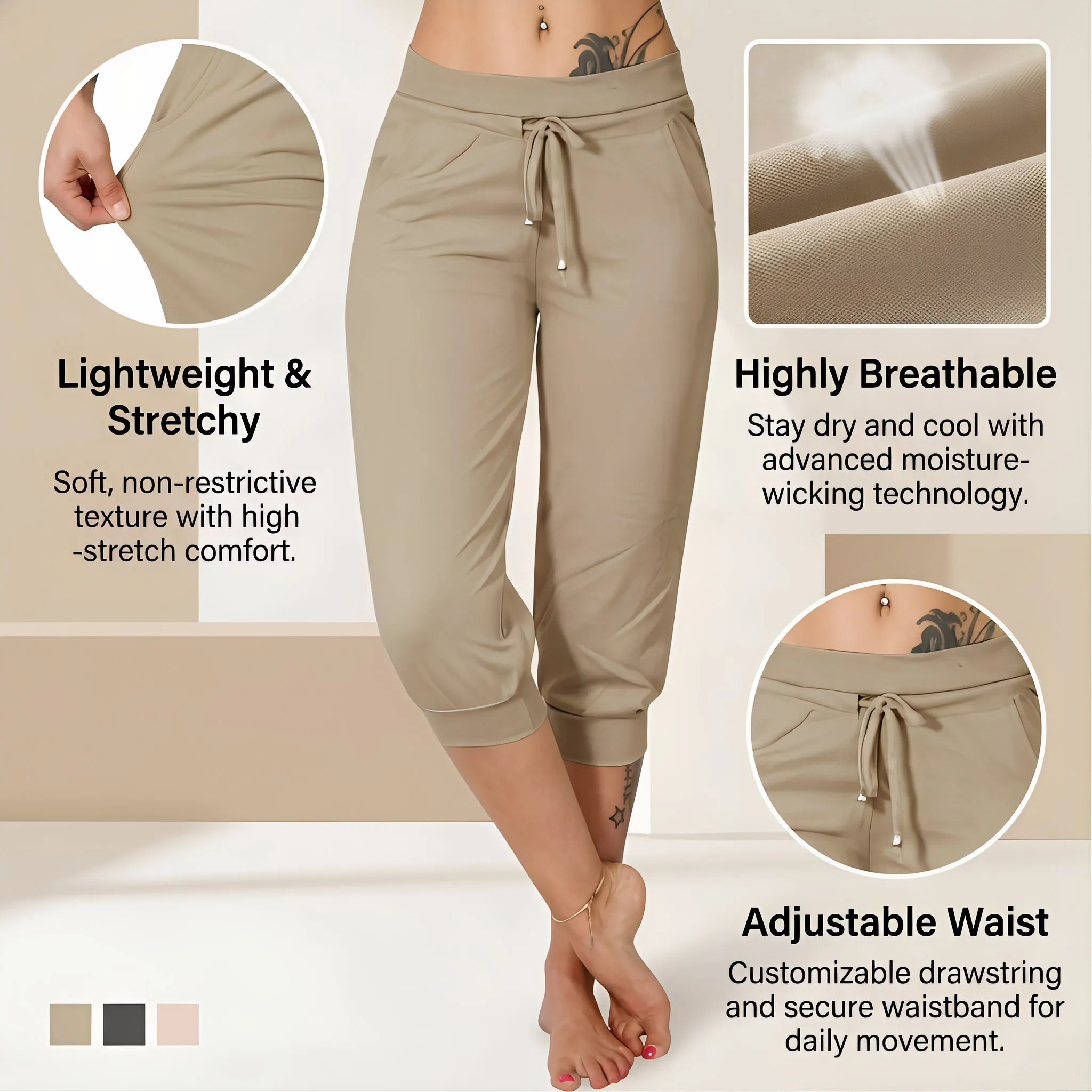 Women's Drawstring Capri Pants with Pockets