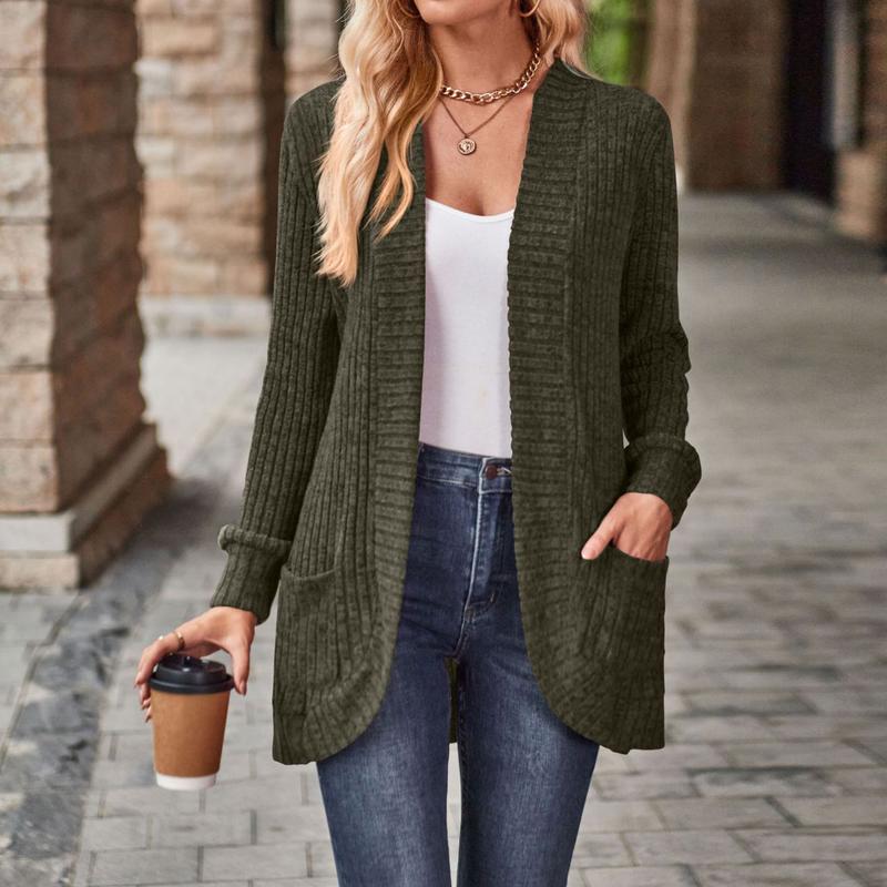 Womens Long Cardigan Lightweight Sweater, Long Sleeve Cardigan Open Front Casual Knit Sweaters with Pockets