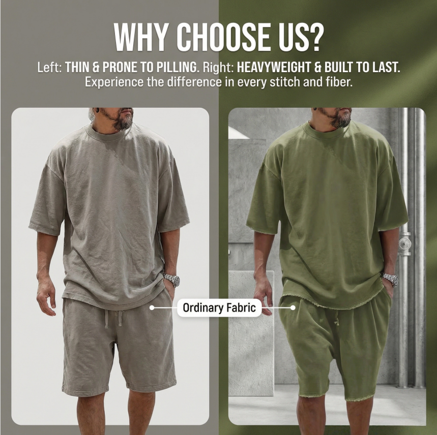 Men's Oversized Frayed Edge T-Shirt & Shorts 2-Piece Casual Set