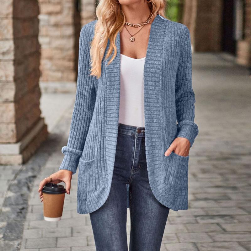 Womens Long Cardigan Lightweight Sweater, Long Sleeve Cardigan Open Front Casual Knit Sweaters with Pockets