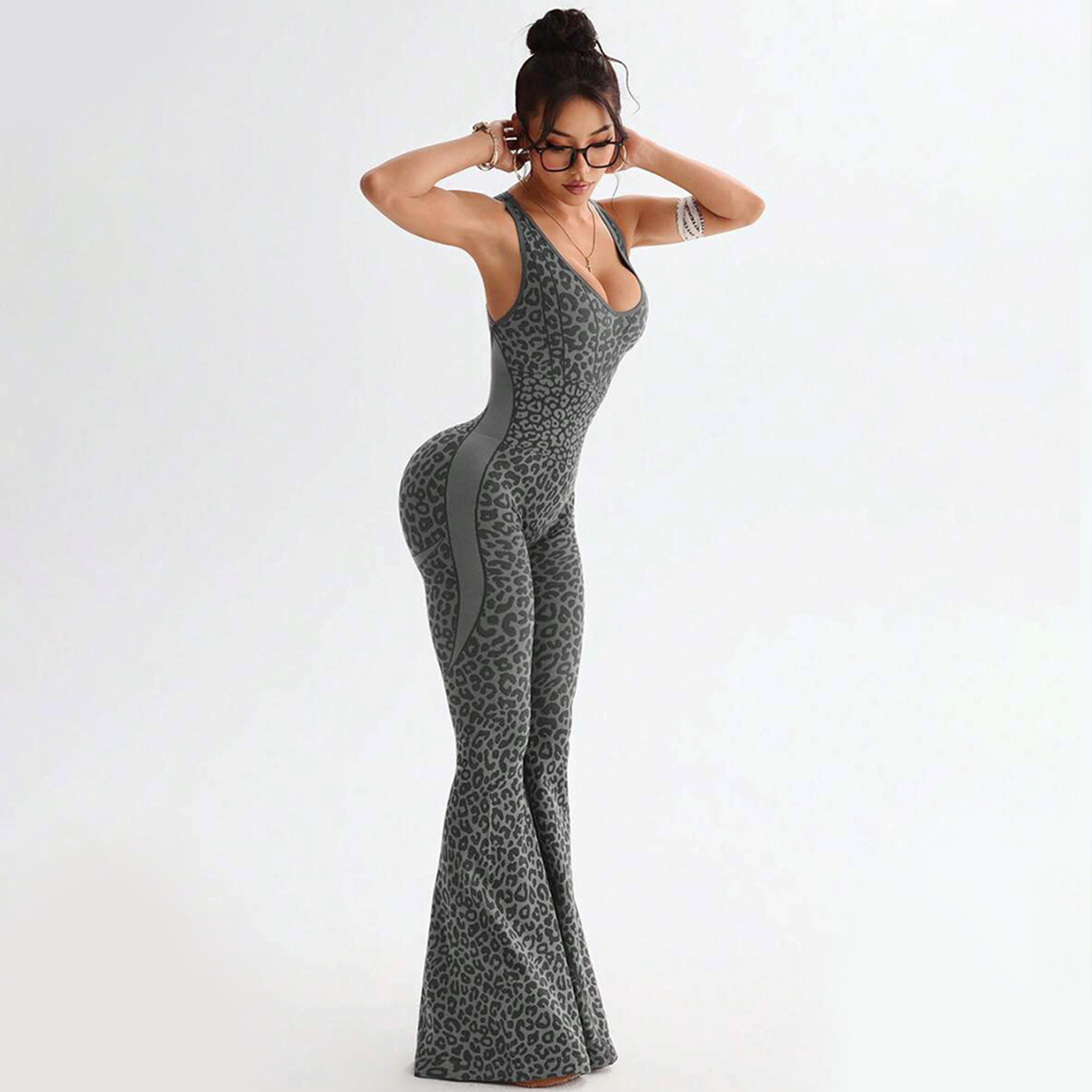 Women's Leopard Print One-Piece Flared Workout Bodysuit, Sexy Hollow Cross Twisted Back Design Fitness Women's Clothing Backless High-Waisted Yoga Jumpsuit stylish activewear Women's Bodycon Workout Tracksuit Set high waist flare leg pant sporty yoga set Women's Leopard Print One-Piece Flared Workout Bodysuit, Sexy Hollow Cross Twisted Back Design Fitness Women's Clothing Backless High-Waisted Yoga Jumpsuit stylish activewear Women's Bodycon Workout Tracksuit Set high waist flare leg pant sporty yoga set