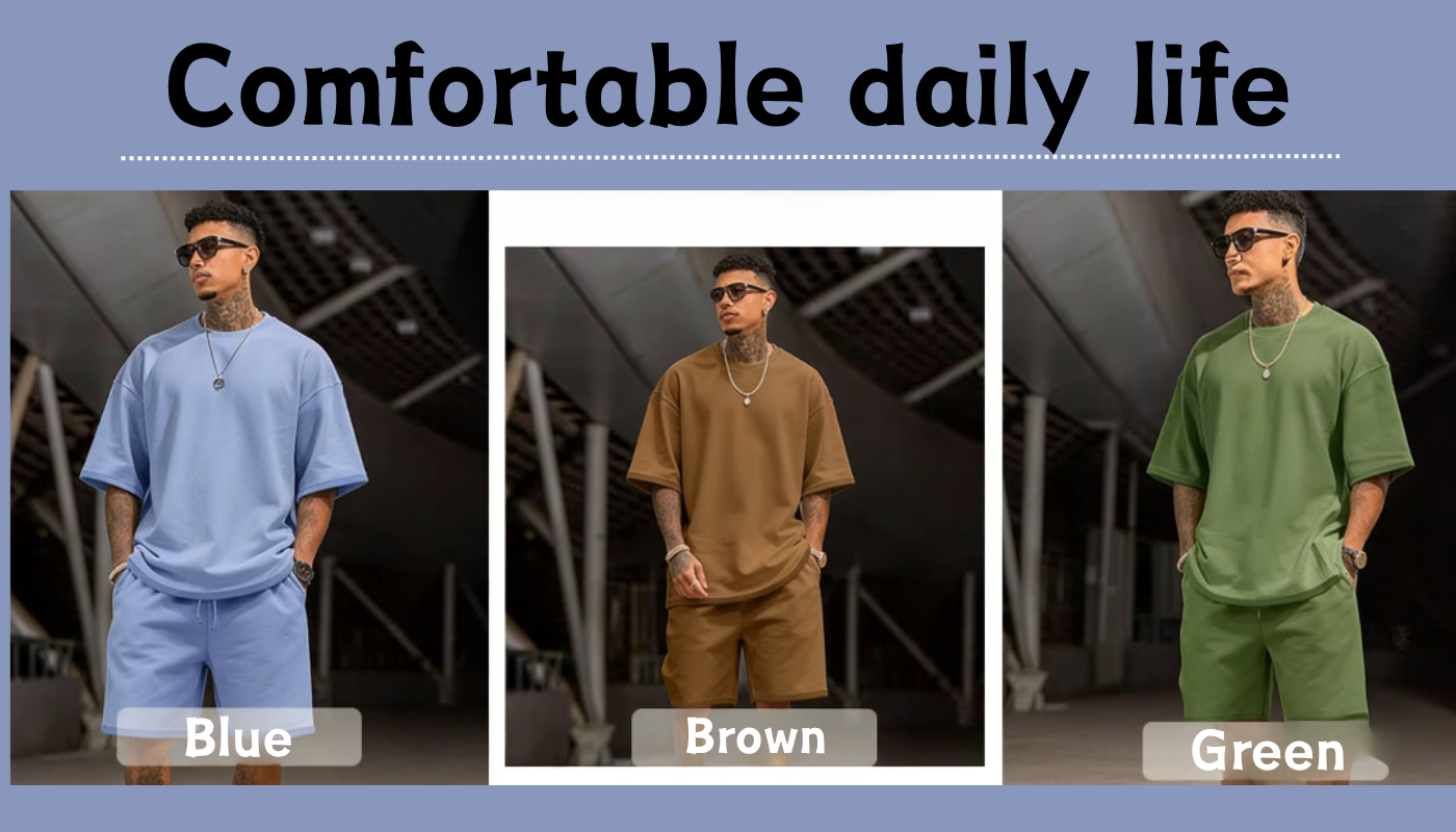 Men's Oversized Frayed Edge T-Shirt & Shorts 2-Piece Casual Set