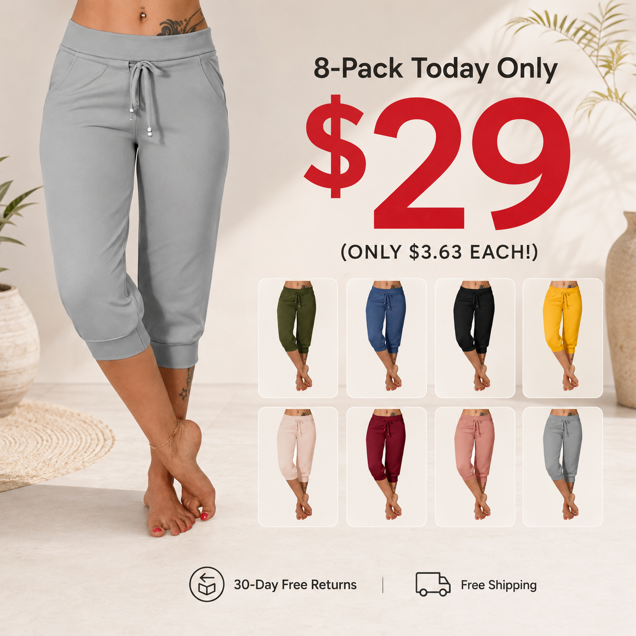 Women's Drawstring Capri Pants with Pockets