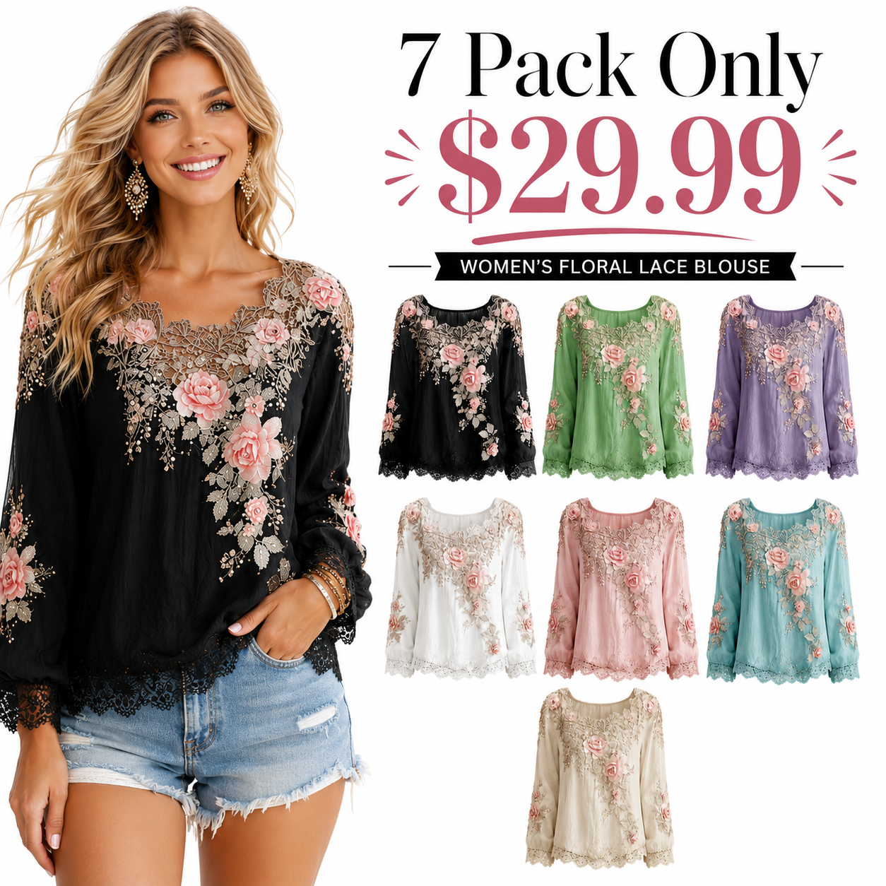 Women's Vintage Rose Floral Art Crew Neck Long Sleeve Linen T-shirt