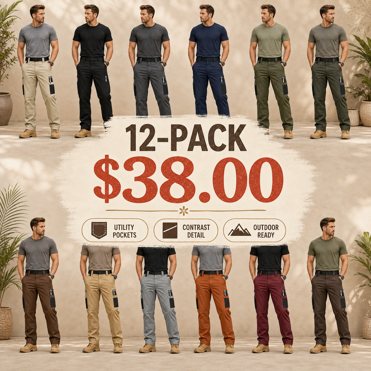 ⏰Store Closing Clearance⚡12 Pack for $38⚡Men's Contrast Pocket Tactical Cargo Pants