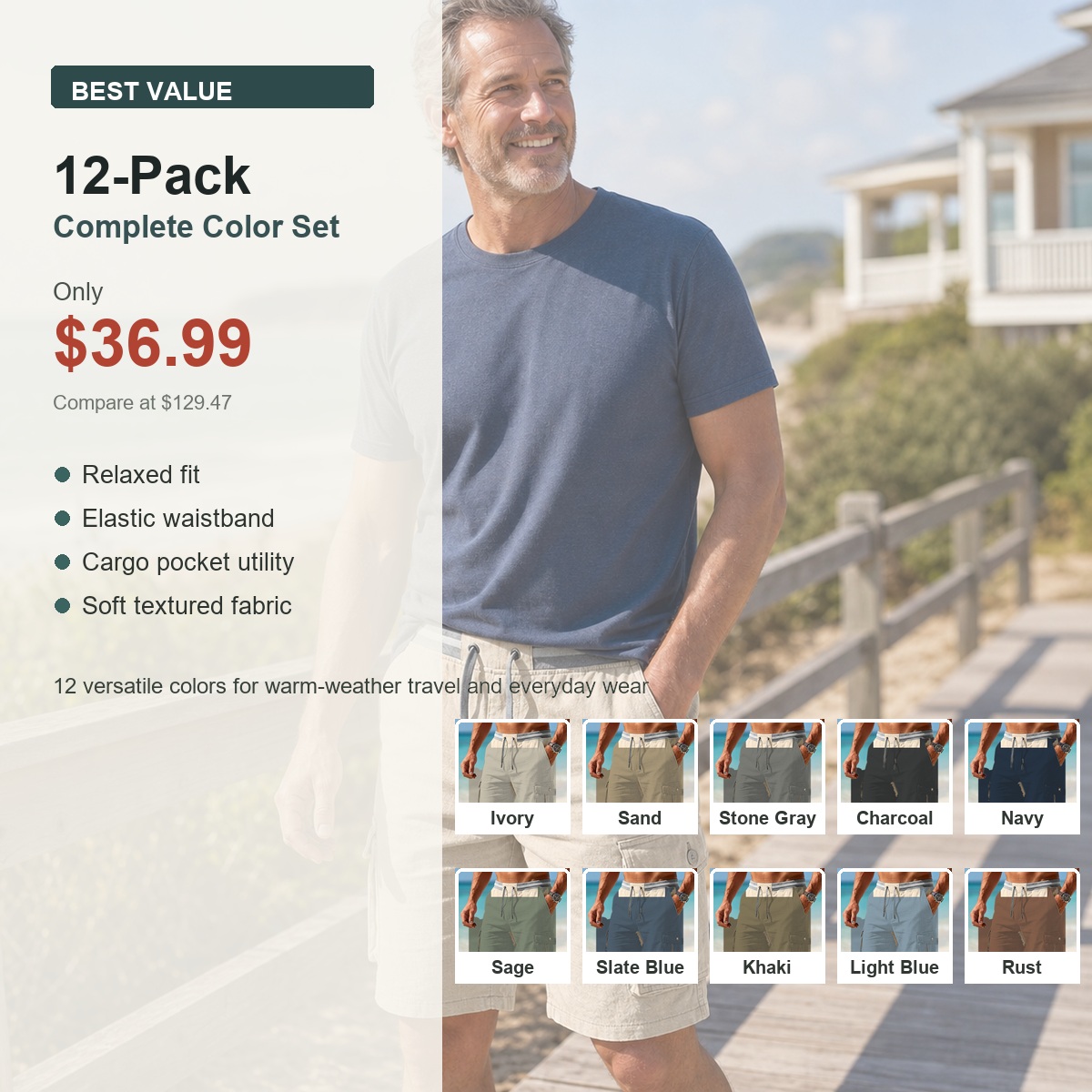 Men's Relaxed Drawstring Cargo Shorts