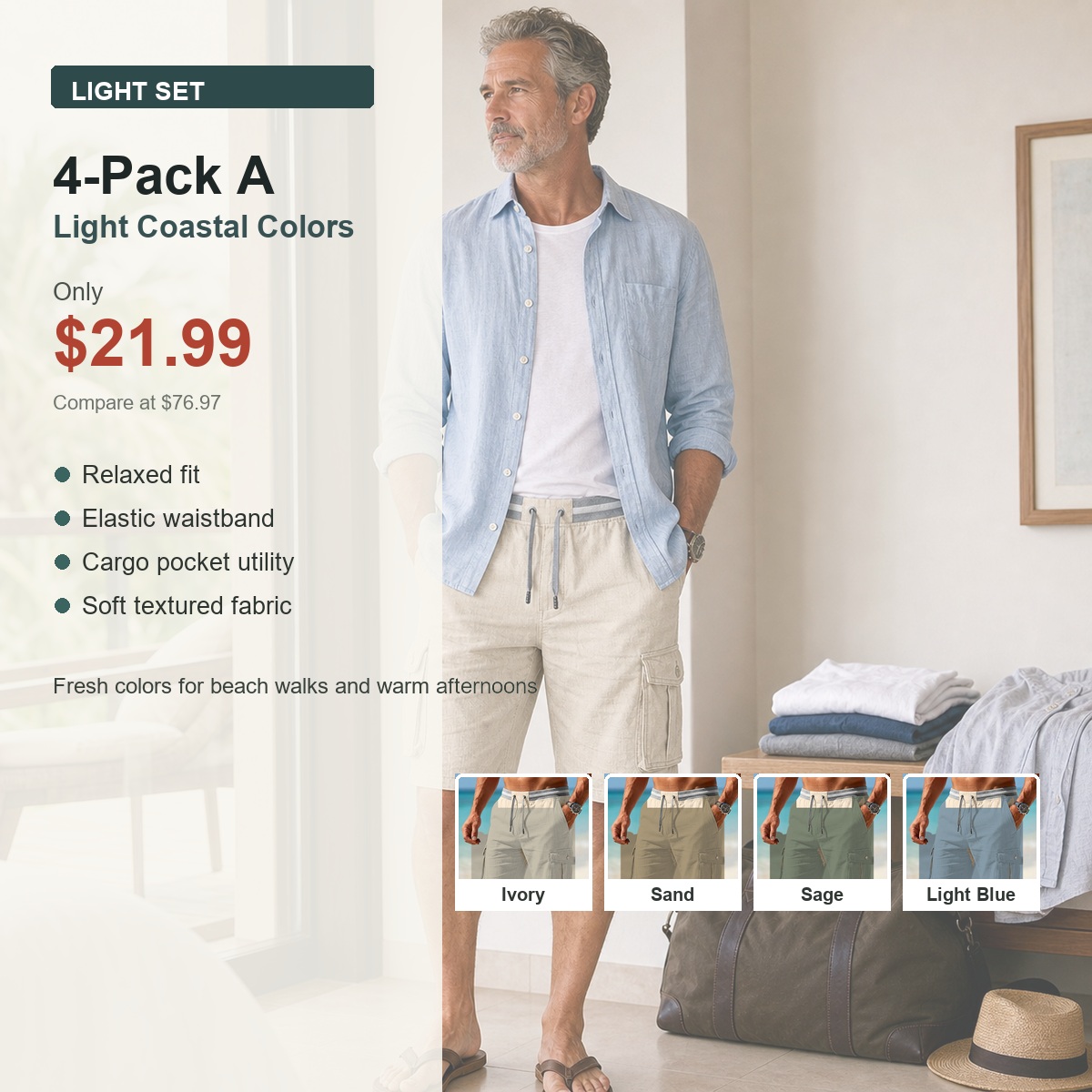 Men's Relaxed Drawstring Cargo Shorts
