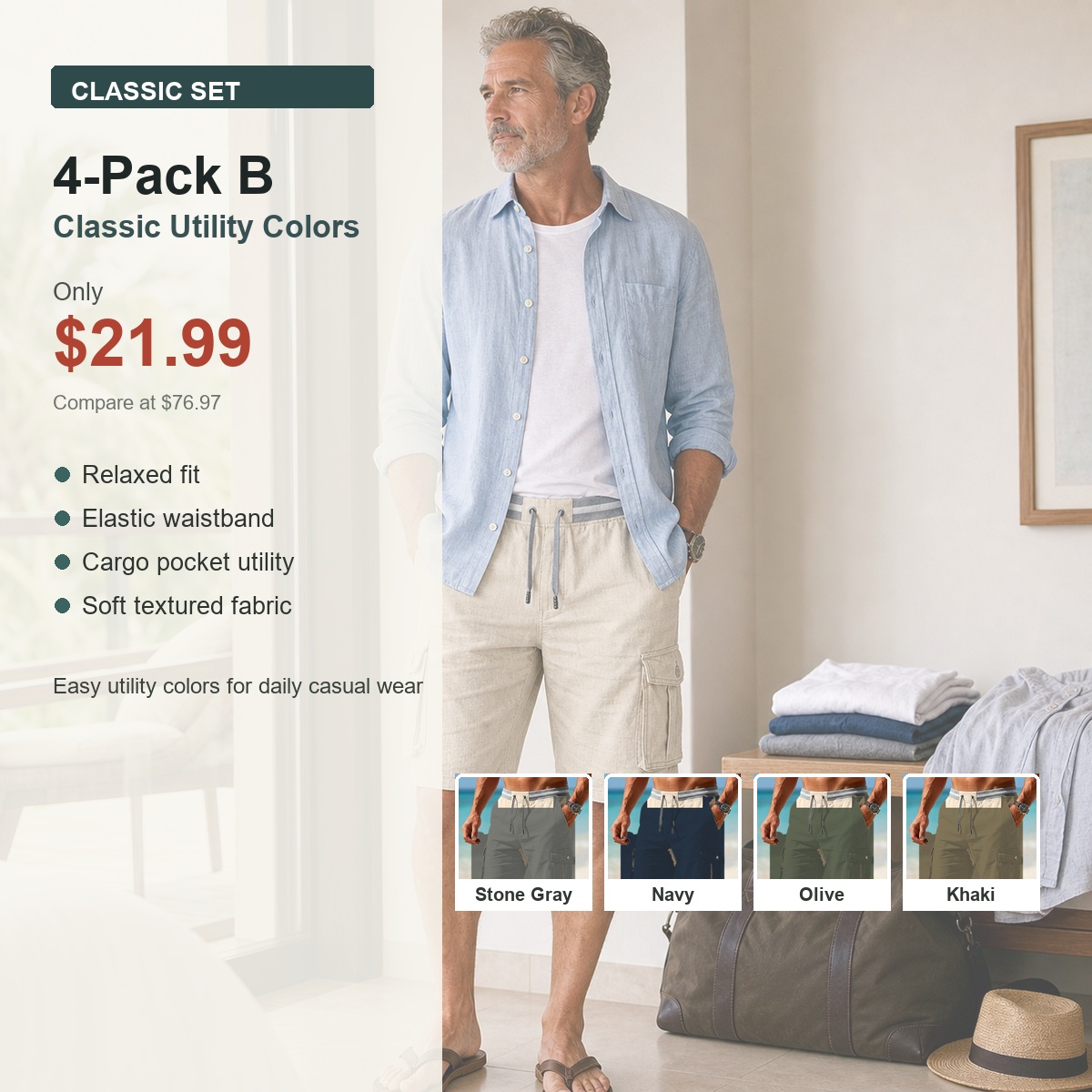 Men's Relaxed Drawstring Cargo Shorts
