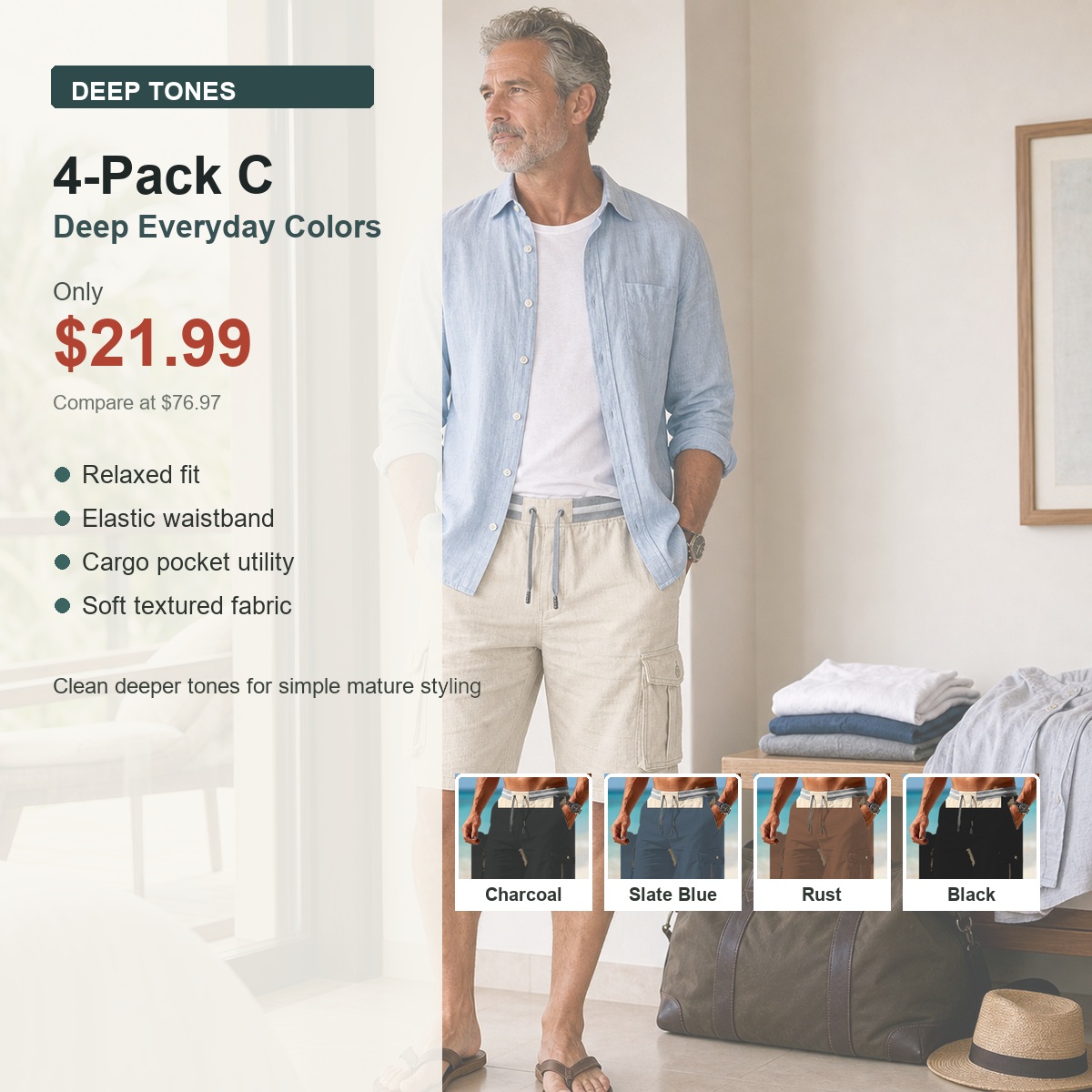 Men's Relaxed Drawstring Cargo Shorts