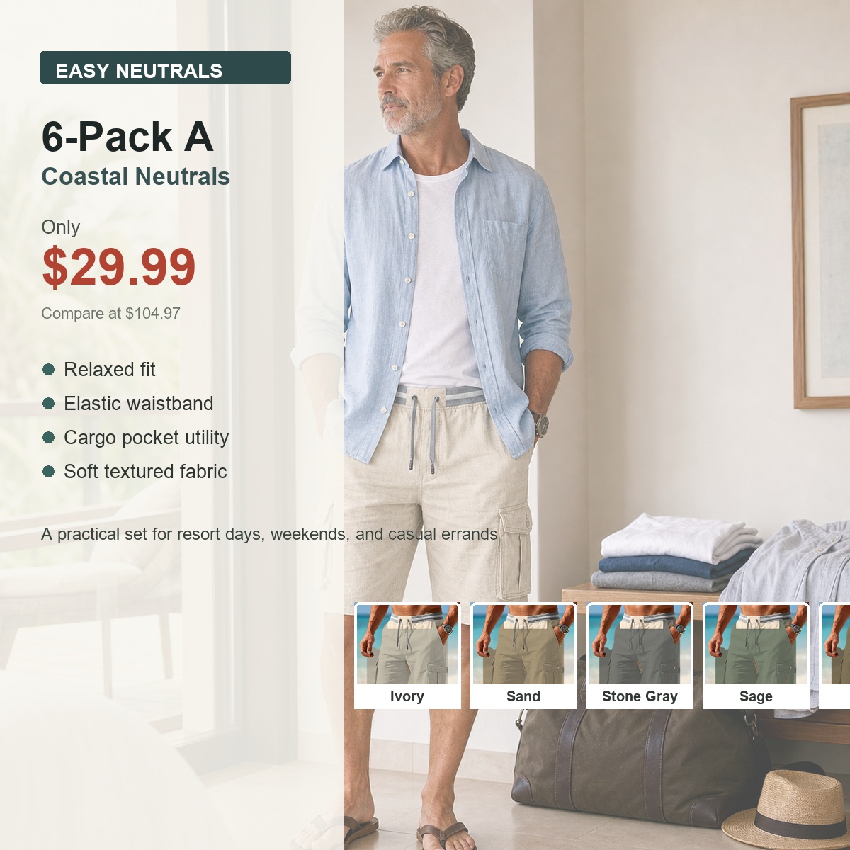Men's Relaxed Drawstring Cargo Shorts