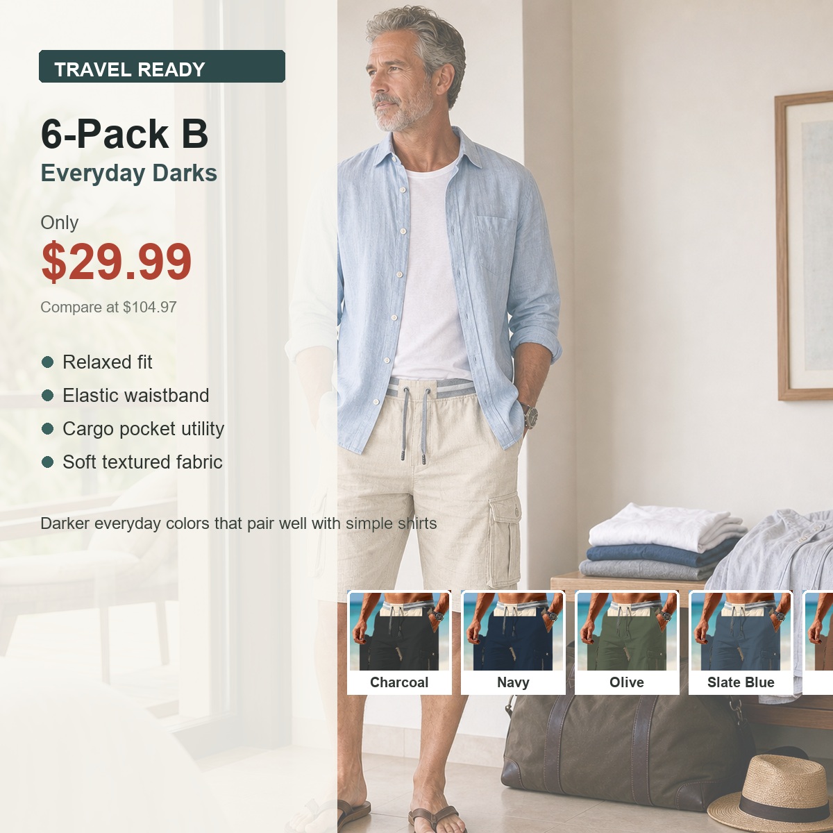Men's Relaxed Drawstring Cargo Shorts