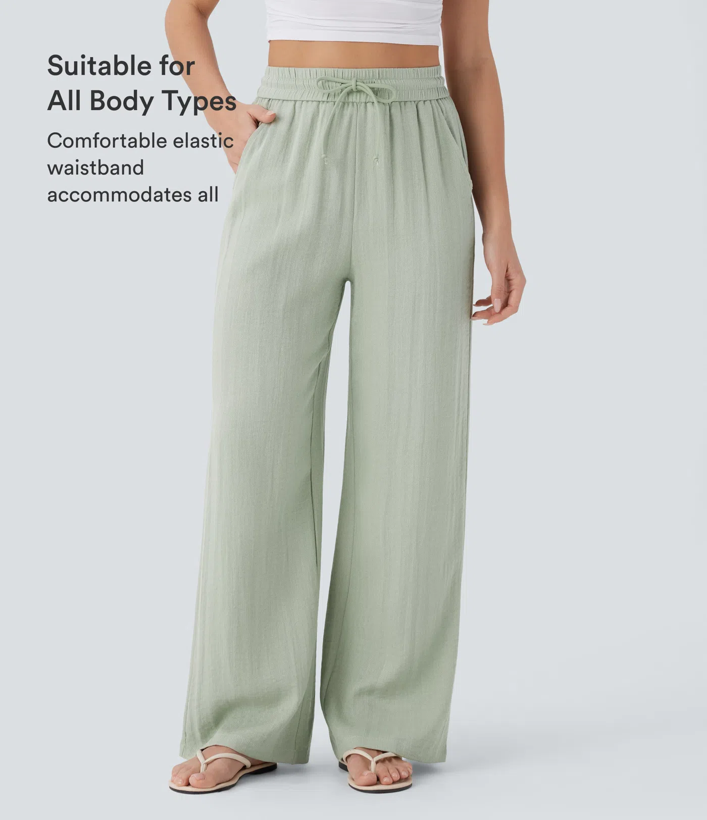 ⏰Limited-Time Deal⚡16 Pack for $38⚡High Waisted Drawstring Pocket Wide Leg Casual Linen-Feel Pants