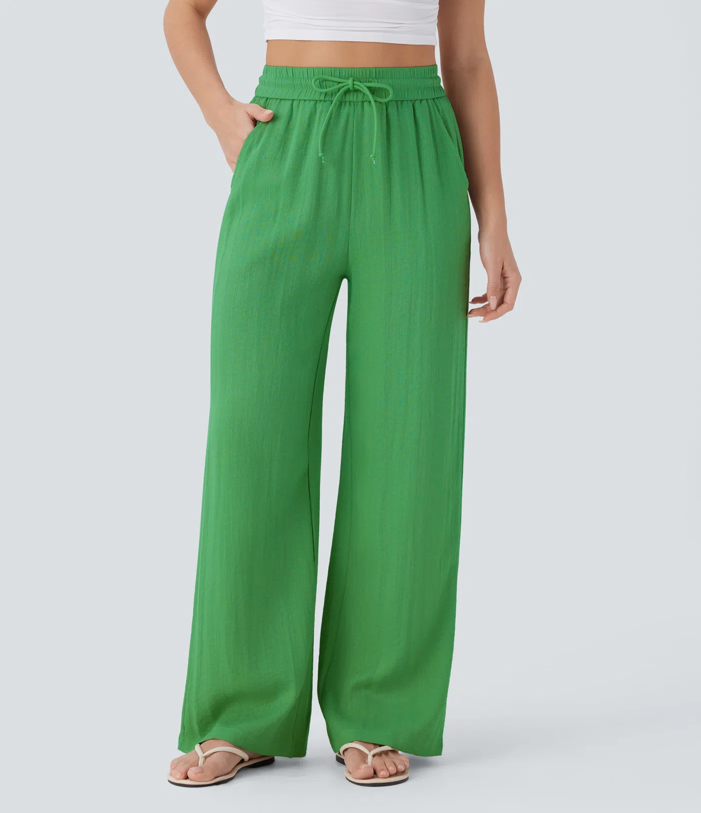 ⏰Limited-Time Deal⚡16 Pack for $38⚡High Waisted Drawstring Pocket Wide Leg Casual Linen-Feel Pants