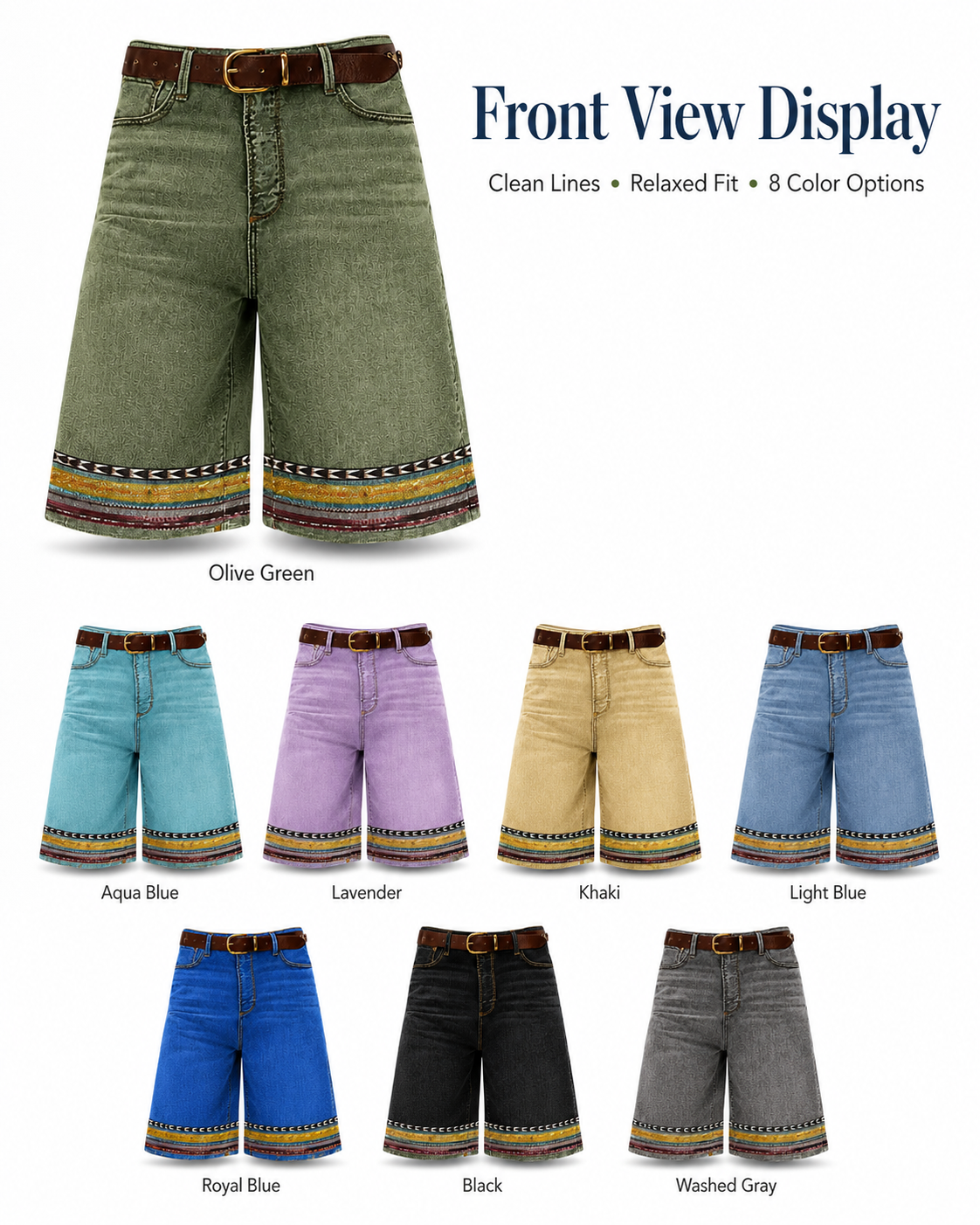 8-Pack Women's Printed Hem Denim Bermuda Shorts