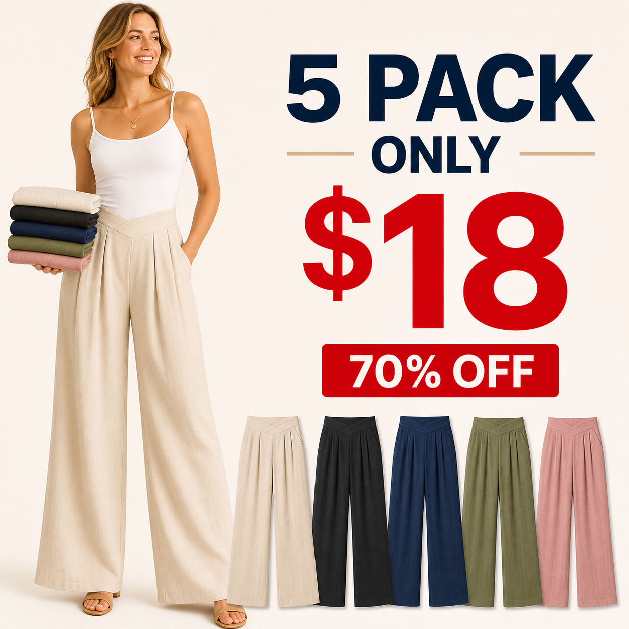 Summer Hot Sale 10 Pack Only $24 Women's High Waist Pleated Wide Leg Pants
