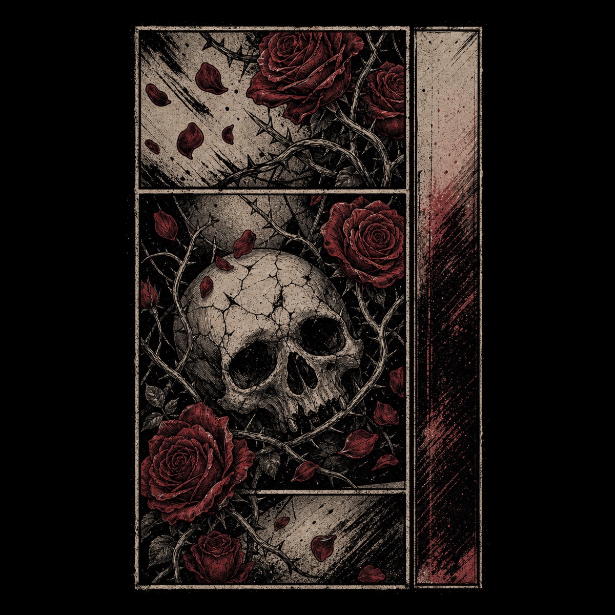 Skull and Roses washed T-shirt artwork