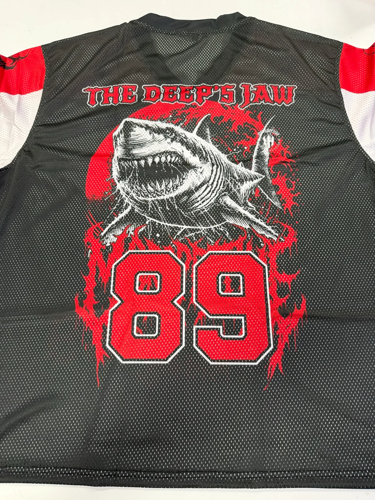 Shark Rampage Mesh Jersey real product photo, back shark graphic and number 89