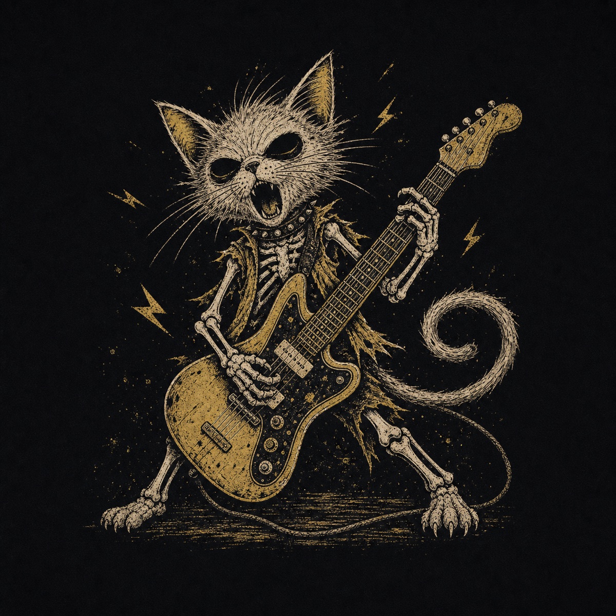 Rock Cat washed T-shirt artwork
