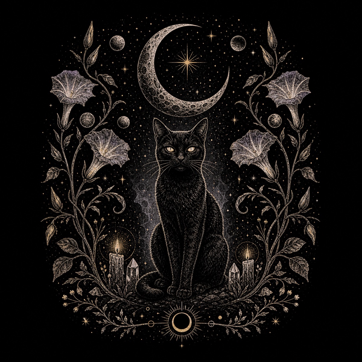 Celestial Cat washed T-shirt artwork