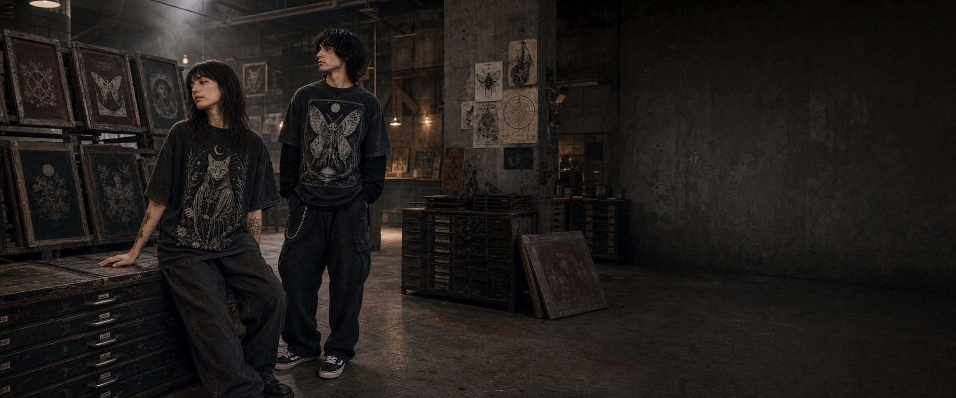 Graphic T-shirts in the print studio, from the current Paradoxworn lookbook