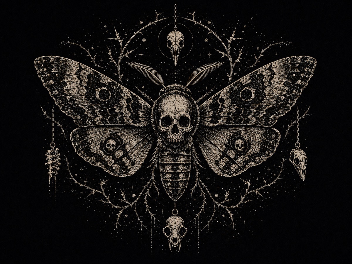 Skull Moth washed T-shirt artwork